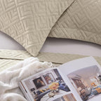 EXQ Home Twin Quilt Set Lightweight Squares Pattern Beige Bedding Set | Soft - Image 7