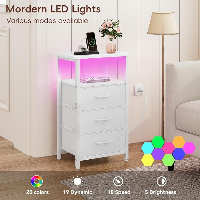 Night stand Set 2 with Charging Station, LED Nightstand - Image 4