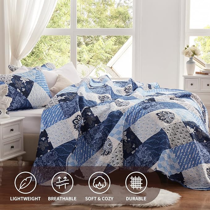 Full/Queen Size Quilt Set 3 Pieces Lightweight Reversible Bedspread-90''x98'' - Image 2