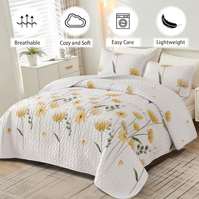 Dinjoy Floral Quilt Set Queen Size - Image 5