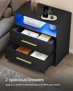 VASAGLE 23.6 Nightstands, LED Lights, Charging Station, 2 Drawers | LED Lights - Image 6