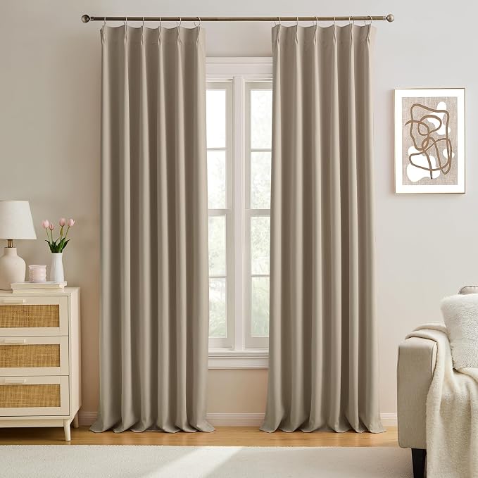 Pinch Pleated Window Curtain Panels 96 Inches Long Light Blocking Solid Ceiling by KEQIAOSUOCAI