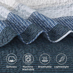 Queen Quilt Set Navy Blue, 3 Pieces Striped Bedspread | Ultra Soft Summer - Image 7