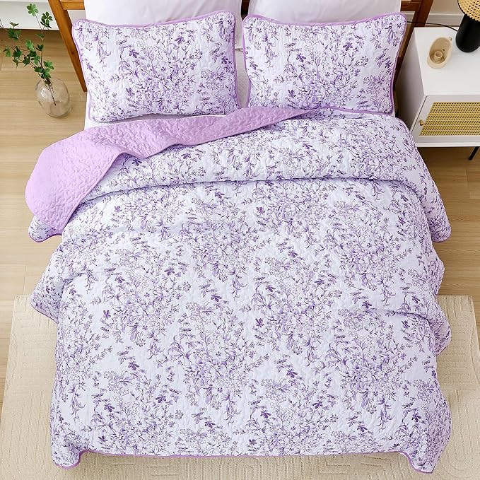 WONGS BEDDING Botanical Quilt King Size, 3 Pieces Bedspread Set, Polyester - Image 4
