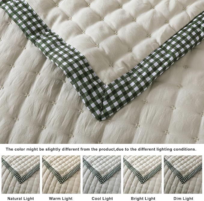 WDCOZY Wheat Cloud Quilt Set Queen Size, Lightweight Soft Cross Stitch Bedspread - Image 5