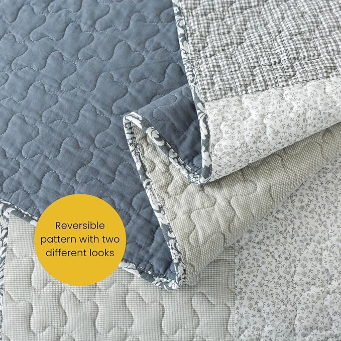 SLPR - Sweet Dreams Blue Patchwork Cotton Quilt Set, Twin - Image 5