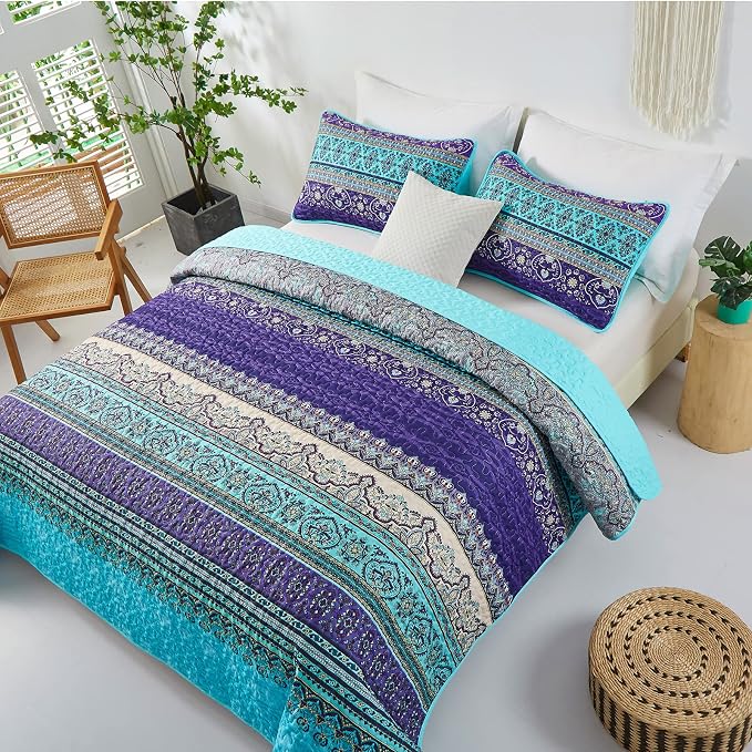 WONGS BEDDING Boho Quilts Queen Size, 3 Pieces Bedspread Bedding Set, - Image 7
