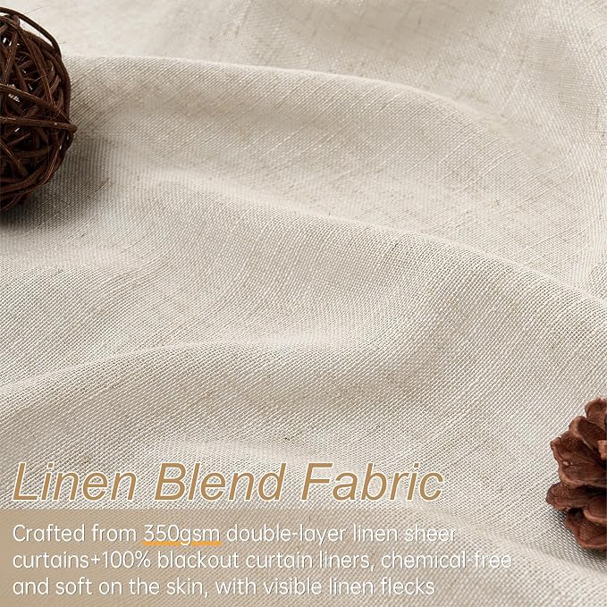 Topfinel 102 Inch Beige Blackout Curtains1 Panel, Autumn Double Layer Linen - Image 3