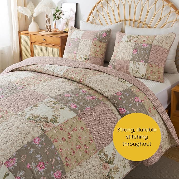 SLPR - Secret Garden Pink Patchwork Cotton Quilt Set, King - Image 4
