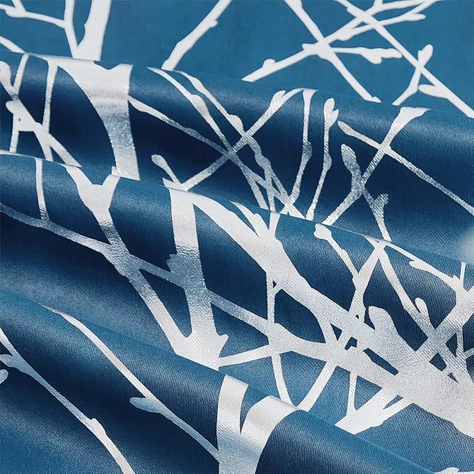FMFUNCTEX 100% Blackout Navy Silver Foil Tree Curtains 96 Inch 2 Panels | - Image 7