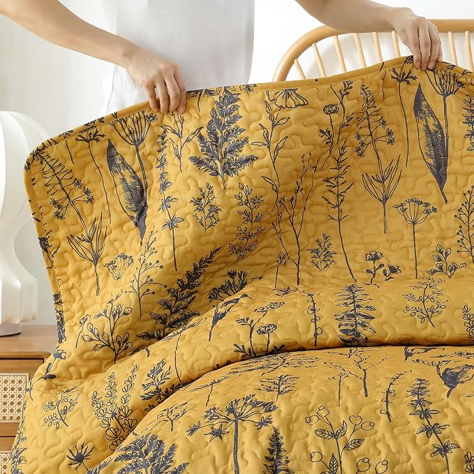 JANZAA Quilts Queen Size, Ginger Qulit Bedspread Floral Bedding Set 3 Pcs | - Image 7