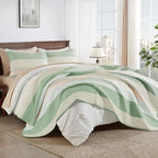 Queen Quilt Set Mint Pink, 3 Pieces Striped Bedspread | Ultra Soft Summer - Image 4