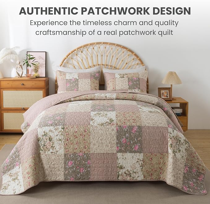 SLPR - Secret Garden Pink Patchwork Cotton Quilt Set, King - Image 2