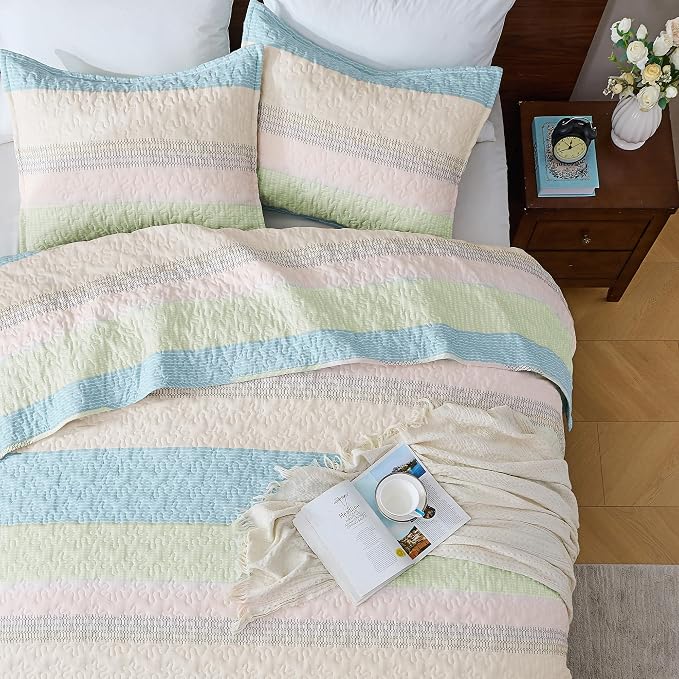 King Size Quilt Set Blue Pink - Image 4