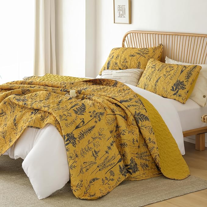 JANZAA Quilts Queen Size, Ginger Qulit Bedspread Floral Bedding Set 3 Pcs | - Image 6