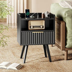 Huuger Nightstand with Charging Station, USB-C Port, End Table | Fluted Night - Image 4