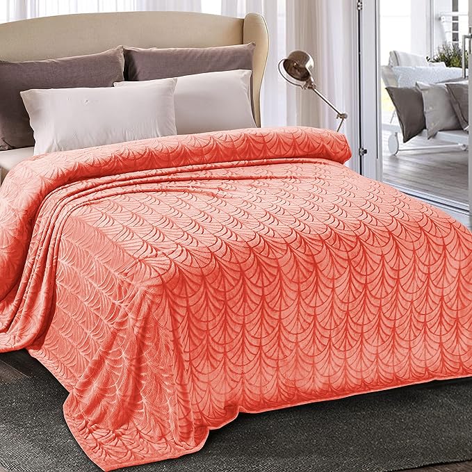 Whale Flotilla Soft Flannel Fleece King Size Bed Blanket, Coral | Cozy by WHALEFLOTILLA