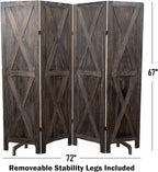 Premium Home 4-Panel Room Divider – Rustic Brown Barn Door, X Pattern Folding - Image 6
