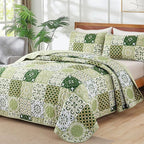 Dobuyly Green Quilt Set Queen Size, Boho Sage Green Plaid Patchwork Bedspreads - Image 2