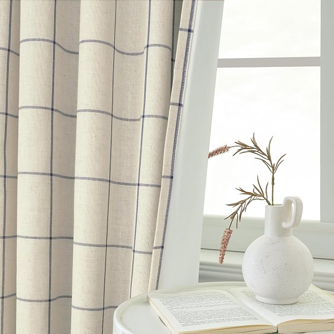 DriftAway 100% Blackout Plaid Curtains 102 Inches Long 2 Panels Navy Blue | - Image 9