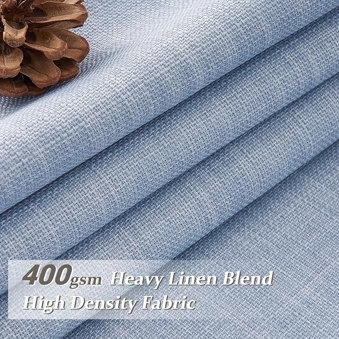 Light Blue Pinch Pleated Two Layer Thick Linen Curtains 90 Inches Long - Image 2