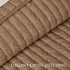 100% Cotton Cross Stitch 3-Piece Quilt Set, Camel Brown | 100% Cotton, Elegant - Image 3