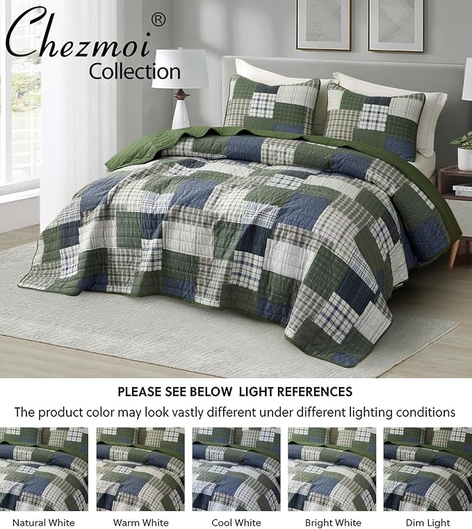 Chezmoi Collection Cedar 3-Piece Printed Patchwork Quilt Set, Oversized King - Image 5