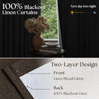 Dark Chocolate 100 Inch Linen Pleated Blackout Curtains - Image 8