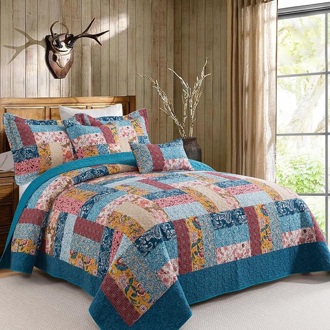 VAPUTAR 100% Cotton Face Quilt King Size Bedding Set, King Quilts - Image 2