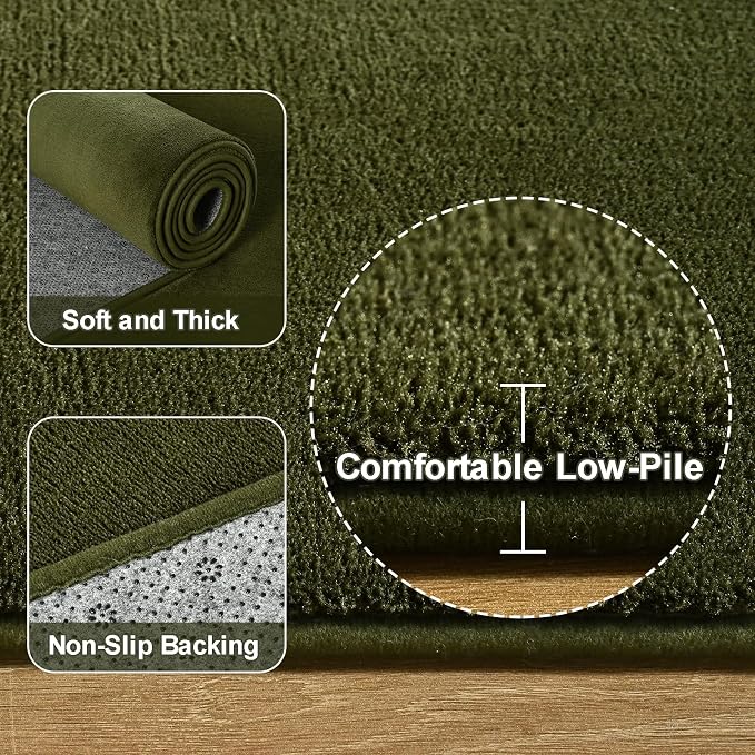 Modern Soft Hallway Runner Rug, 2x6 Olive Green Washable Runner Rug | Fluffy - Image 3