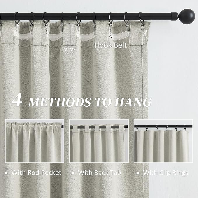Greyish Beige Blackout Curtains 105 Inches Long 2 Panels Back Tab Pocket Hook - Image 3