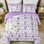 Anibedding Purple Queen Quilt Set, 3 Pieces Floral Pattern Quilts Bedspread | - Image 4