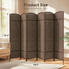 Rattan Room Divider, 6-Panel Folding Privacy Screen 6ft. Extra Wide | Double - Image 2
