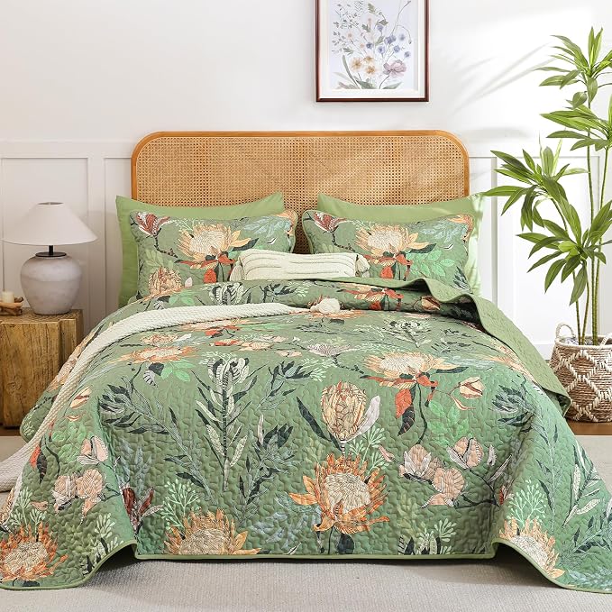 Dintszyayue Quilt King Size Green, Soft Microfiber Lightweight Farmhouse Bed by Dintszyayue