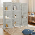 HOMCOM Room Divider with Shelves 6 Panel 67" Wood Screen Distressed White | 3 - Image 9