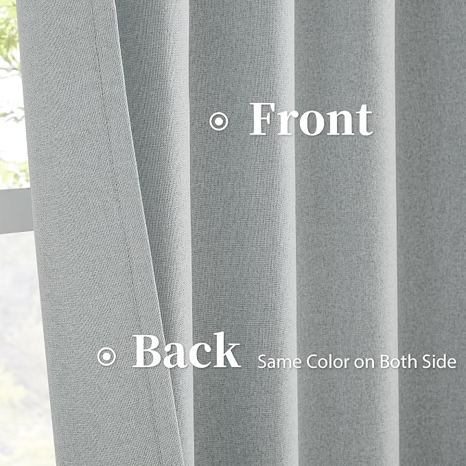 Linen Blackout Curtains 63 Inches Long, Back Tab Rod Pocket Hook Belt Boho - Image 4
