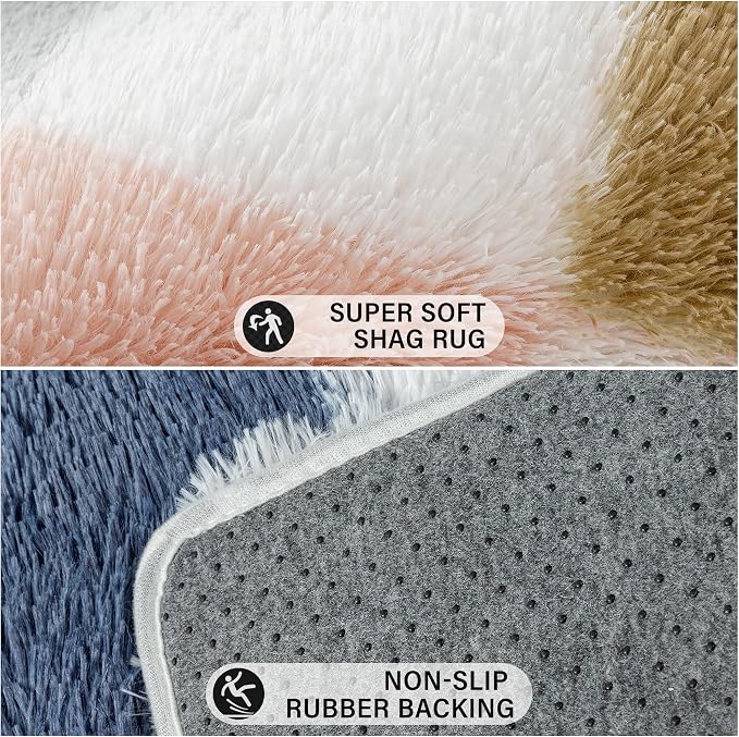 Checkered Area Rug 8x10 for Living Room Soft Fluffy Shag Carpet | Machine - Image 7