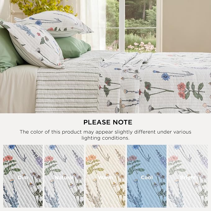 Bedsure Floral Quilts Queen Size, Reversible White Floral Comforter Bedding | - Image 8