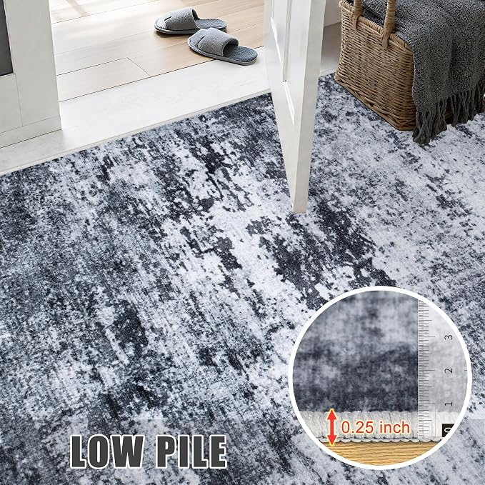 2.6x8 Washable Runner Rug：Modern Abstract Kitchen Carpet Black | - Image 7