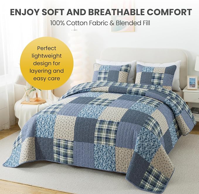 SLPR - Blue Symphony Cotton Quilt Set, Patchwork Bedding, Twin - Image 3