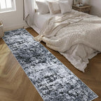 2.6x14 Washable Runner Rug:Modern Abstract Indoor Carpet Black | - Image 2