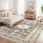cotiled 7x9 Area Rug for Living Room, Traditional, Dark Brown | Soft Distressed - Image 9