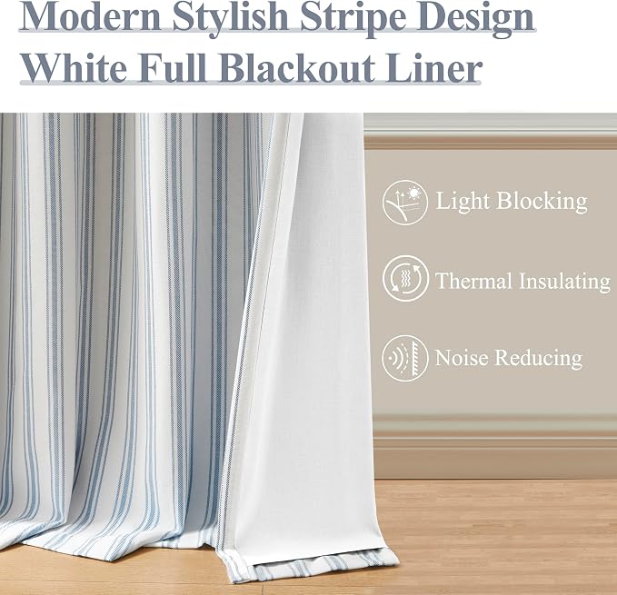 ZJDECOR Blue Striped Full Blackout Curtains 95 Inches Long - Image 4