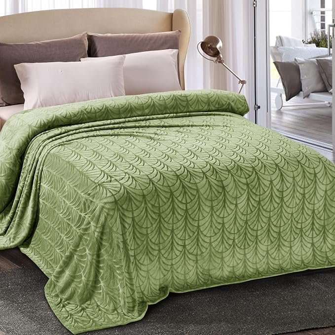Whale Flotilla Soft Flannel Fleece Bed Blanket Queen Size, Olive Green | Cozy by WHALEFLOTILLA