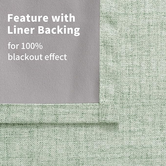 YoungsTex Sage Green Blackout Linen Curtains 40 Inches Longes, Short Thermal - Image 8
