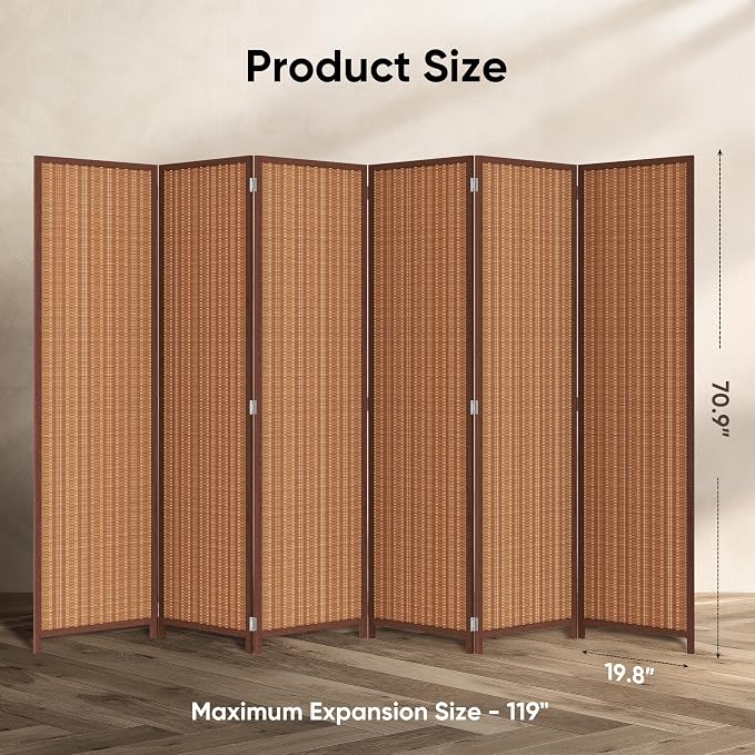 6 Panel Folding Privacy Screen 6ft Bamboo Freestanding Room Divider | bamboo - Image 2