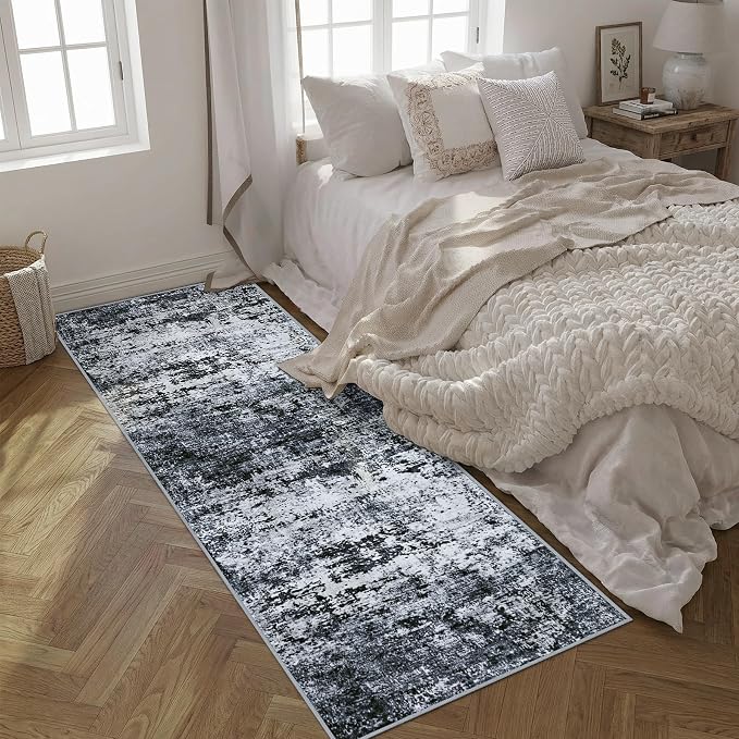2.6x8 Washable Runner Rug：Modern Abstract Kitchen Carpet Black | - Image 4