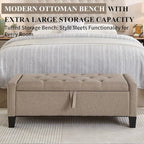 Modern Storage Ottoman Bench, Linen Upholstered End of Bed Bench - Image 3
