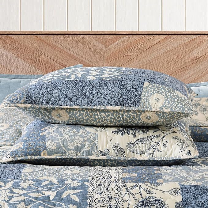 King Quilt Set-3 Pieces Soft Bedding Lightweight Floral Patchwork Coverlet | - Image 5