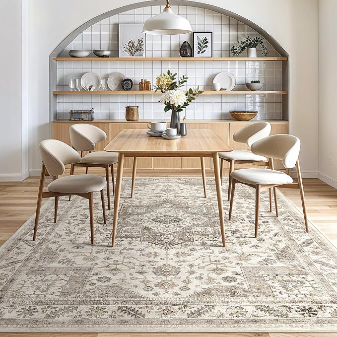 cotiled 7x9 Area Rug for Living Room, Traditional, Light Brown | Soft - Image 8